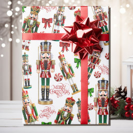 Nutcrackers Merry Christmas Red Green Roll of Presentpapper