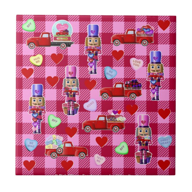 Nutcrackers och Little Red Lastbilar Valentines Kakelplatta (Framsidan)