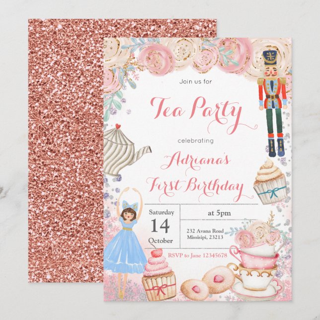 NutcrackerTea Party Sweets Birthday-inbjudan Inbjudningar (Fram/baksida)