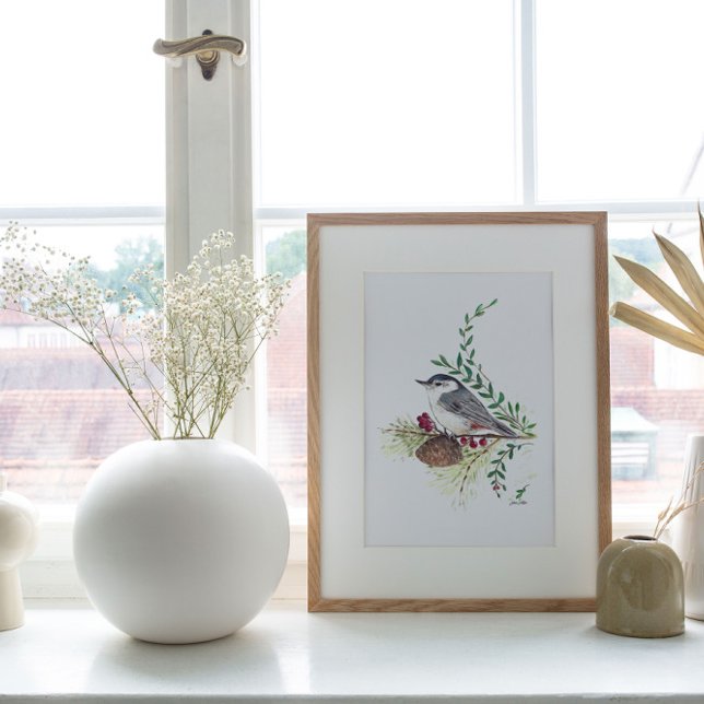 Nuthatch Bird Art-utskrift Poster (Beautiful Nuthatch Bird Art Print from Jenn's Emporium. )