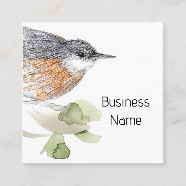 Nuthatch Bird Drawing Tree Nature Wildlife Fyrkantigt Visitkort (Framsida)