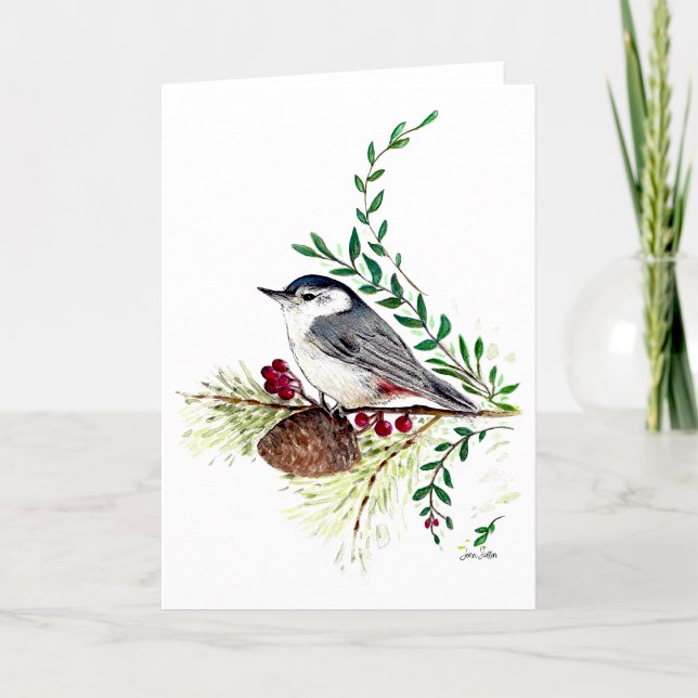 Nuthatch Bird Kort (Beautiful Nuthatch Songbird Art from Jenn's Emporium.)