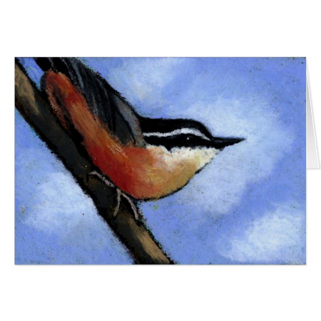 NUTHATCH I OLJE- PASTELL: KONST: FÅGEL HÄLSNINGSKORT (Framsidan Horizontal)