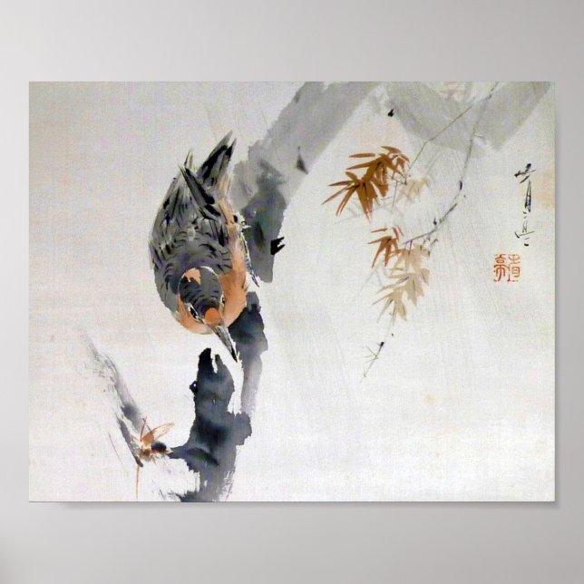 Nuthatch klättringsnedför Träd, Watanabe Seitei Poster (Framsidan)