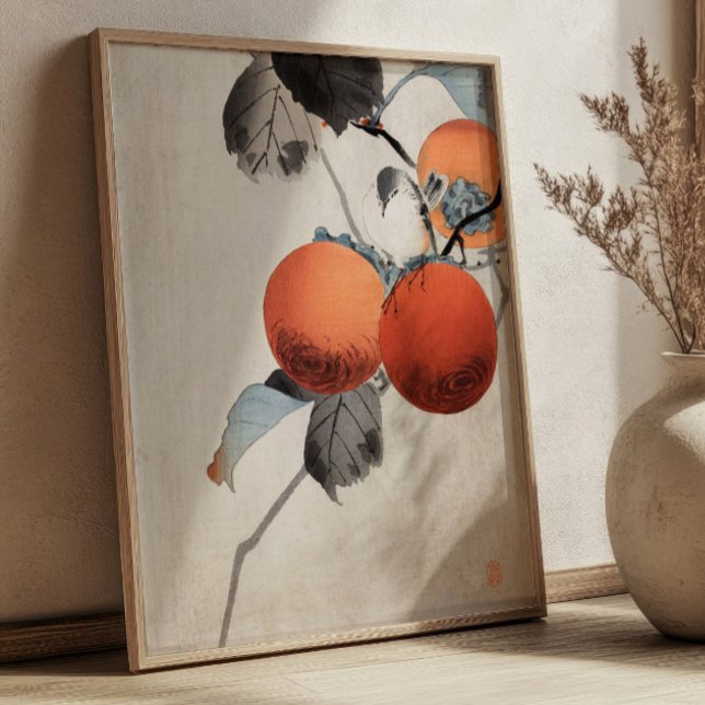 Nuthatcher atop Persimmons by Ohara Koson Japanese Poster (Skapare uppladdad)