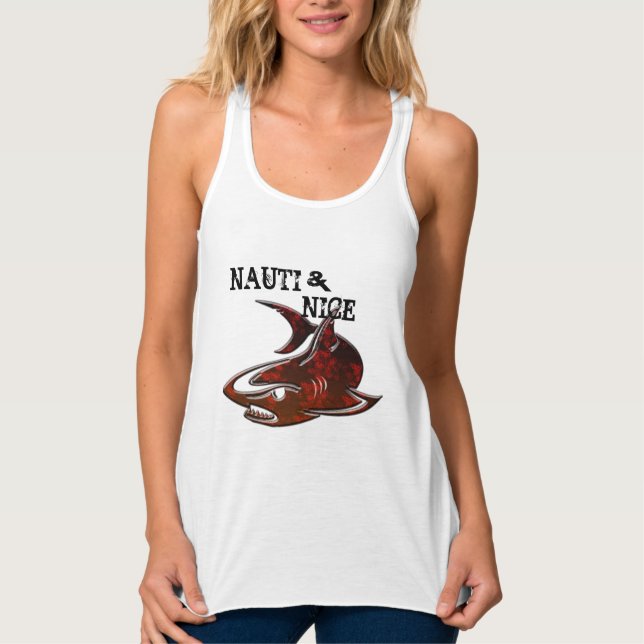 Nuti och nice shark, rolig t-shirt-hajdesign linne med racerback  (Framsida)