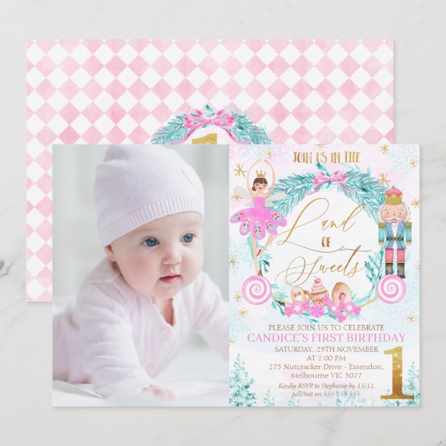 Nutkracker Land Söder Fotofödelsedagen Inbjudningar (Fram/baksida)