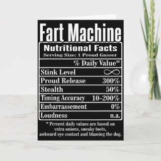 Nutrion Facts Fart Machine Dad Jokes Funny Farting Kort