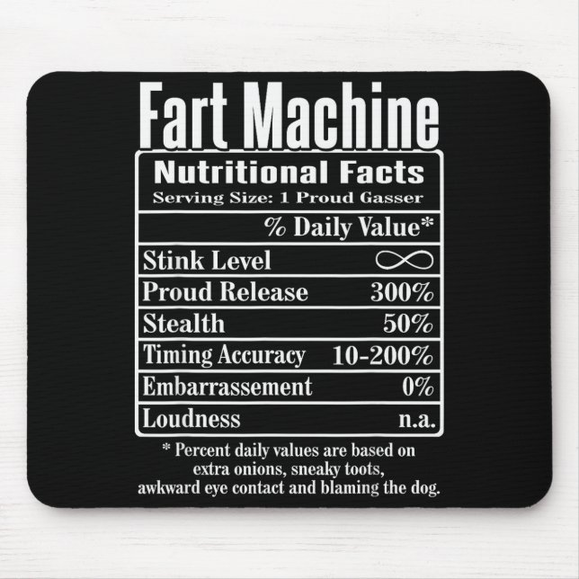 Nutrion Facts Fart Machine Dad Jokes Funny Farting Musmatta (Framsidan)