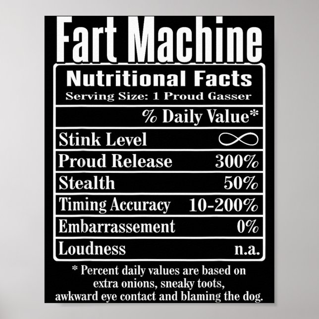 Nutrion Facts Fart Machine Dad Jokes Funny Farting Poster (Framsidan)
