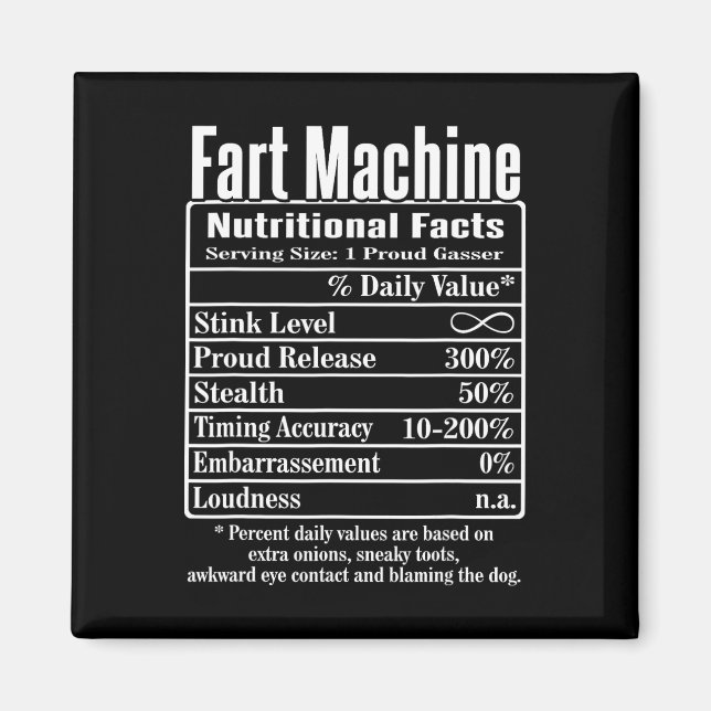 Nutrion Facts Fart Maskin Pappa Jokes Funny Fartin Magnet (Framsidan)