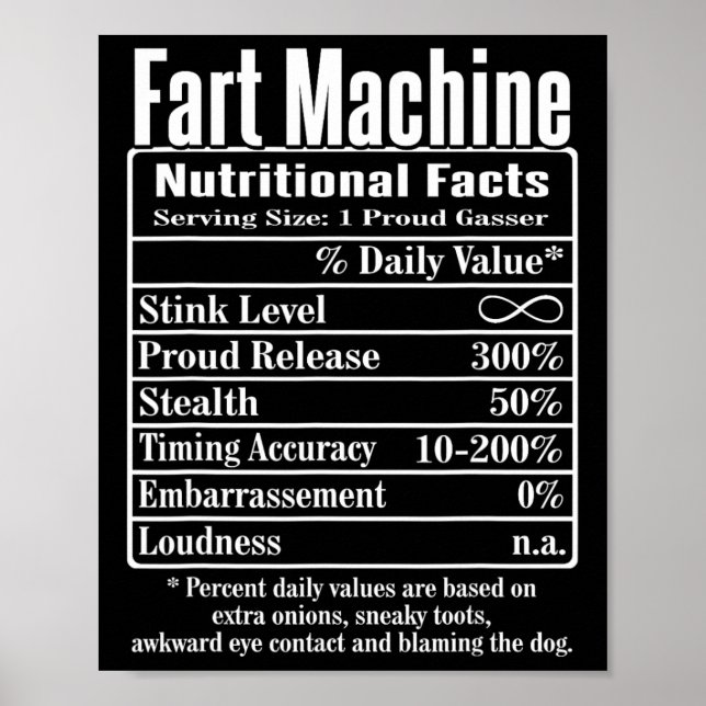 Nutrion Facts Fart Maskin Pappa Jokes Funny Fartin Poster (Framsidan)