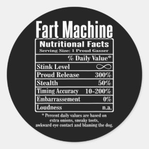 Nutrion Facts Fart Maskin Pappa Jokes Funny Fartin Runt Klistermärke