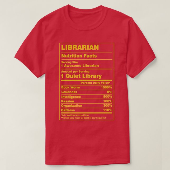 Nutrition Facts Librarian T Shirt (Design framsida)