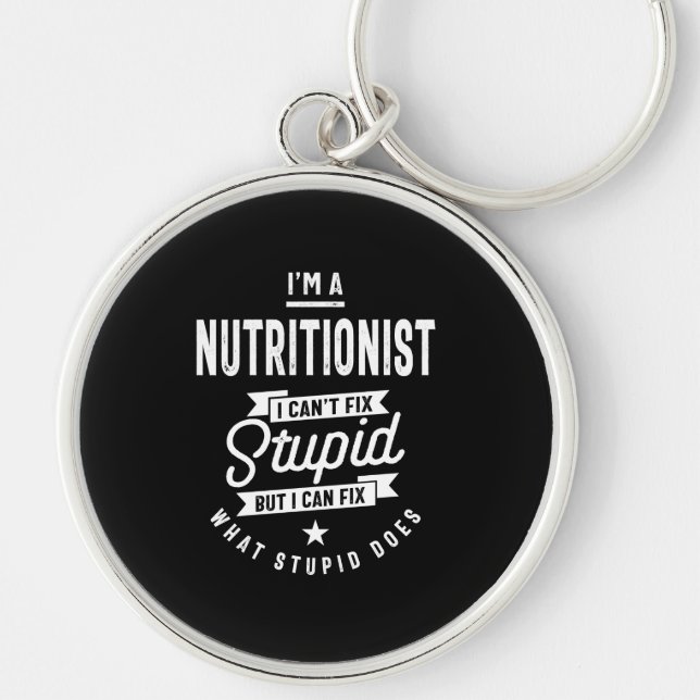 Nutritionist, jobbtitel, gåva rund silverfärgad nyckelring (Framsidan)