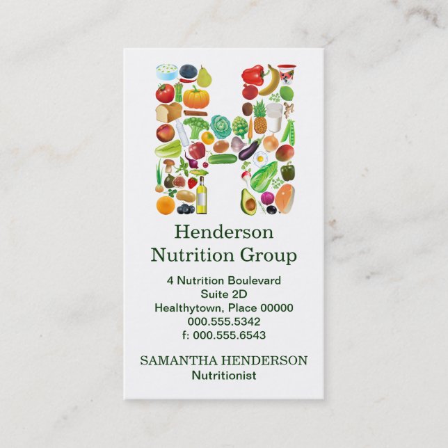 Nutritionist, monogram H Möte Tidsbeställning Kort (Framsida)