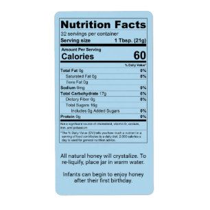 Nutritionsfakta för majsblåhonung Burk Fraktsedel