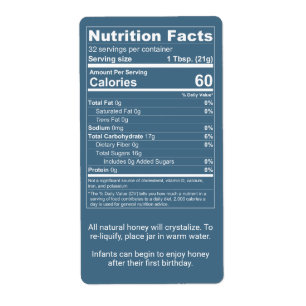 Nutritionsfakta för skalhonung Burk Fraktsedel