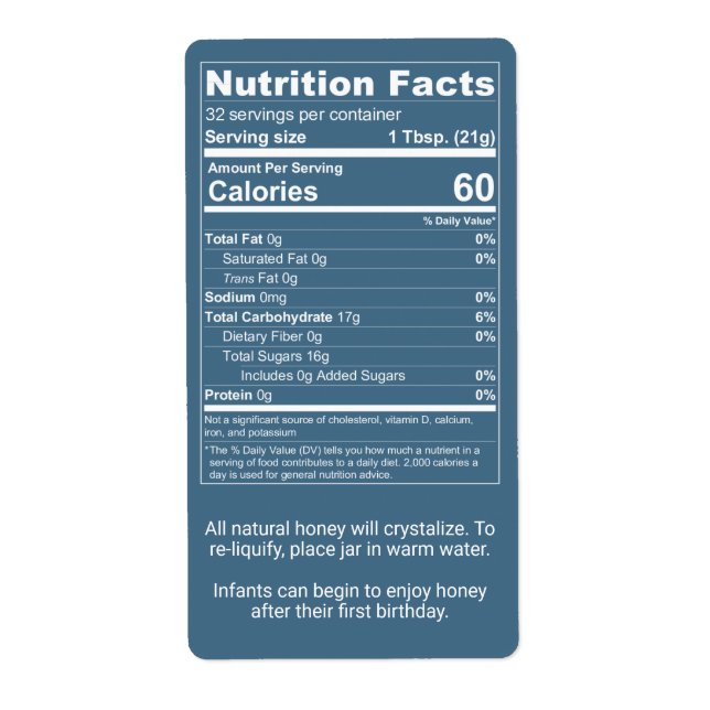 Nutritionsfakta för skalhonung Burk Fraktsedel (Framsidan)