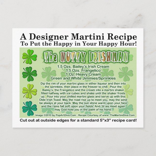 Nutty Irishman St. Patrick's Day Martini Card Vykort (Framsida)