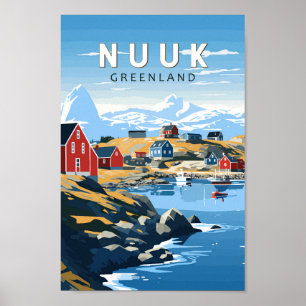 Nuuk Green Travel Art Vintage Poster