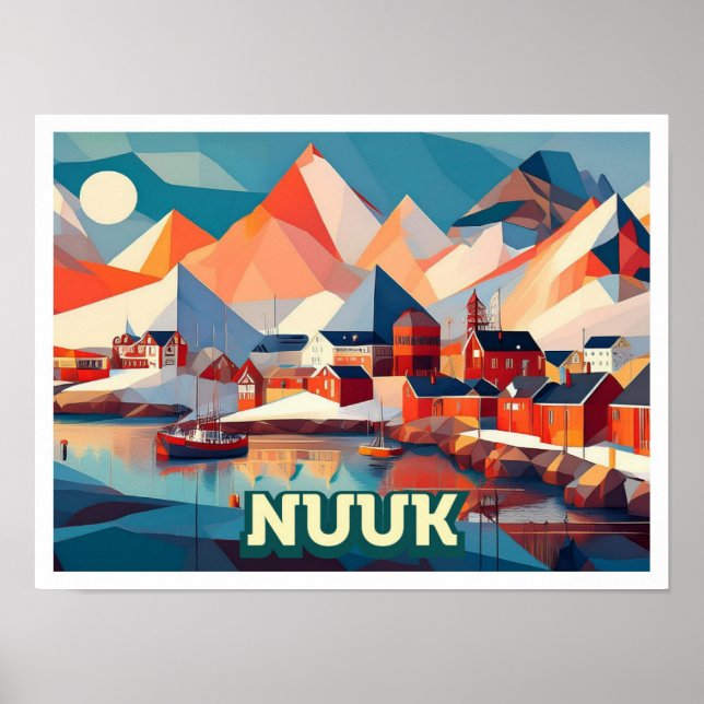 Nuuk Grönland Travel konstnärligt färgad Poster (Framsidan)