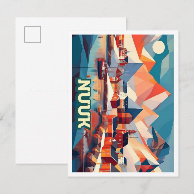 Nuuk Grönland Travel konstnärligt färgad Vykort (Fram/baksida)