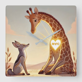 NVC Giraffe and Jackal - Icke-våldslig kommunikati Fyrkantig Klocka