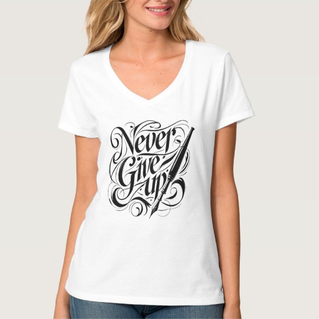 Nver Ge Up - Elegant Calligraphy Design T-Shirt (Framsida)