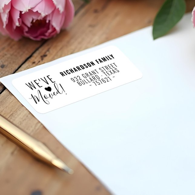 Ny adress ändringsmeddelandeetikett för vi har fly returadress etikett (We've Moved New Address Change Announcement Label)