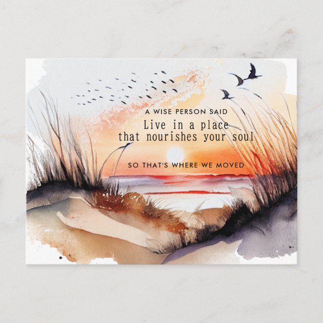 Ny adress Beach Sunset Sand Dunes Flytta Meddelande Vykort (Framsida)