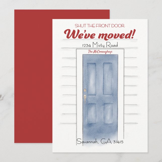 Ny adress Blå stäng framsidan dörrkort Inbjudningar (Fram/baksida)