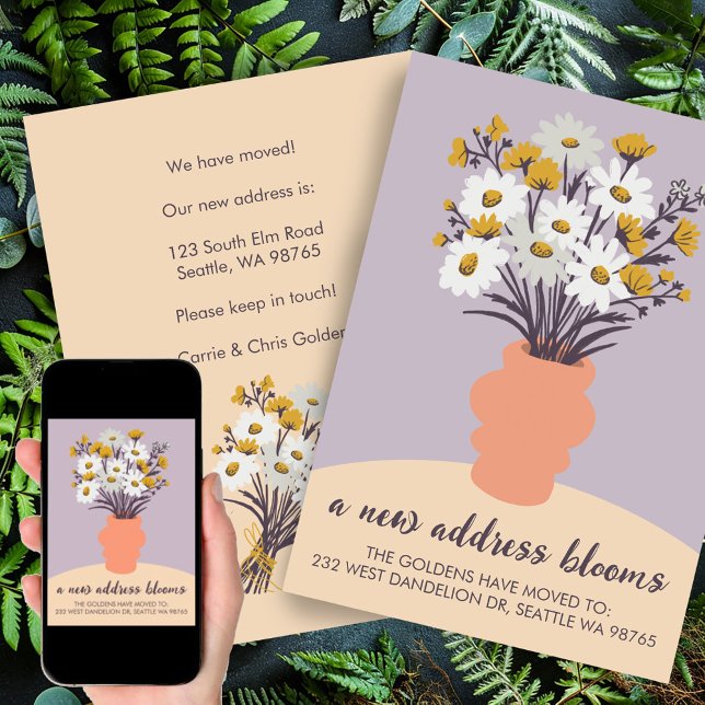 Ny adress blommar! Flyttningsannons Bukett  Meddelande (New Address Blooms Moving Announcement Bouquet Card)