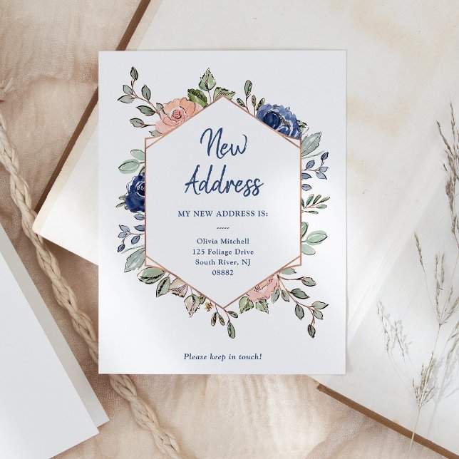Ny adress | Blommigt Geometric Flytta Announation Vykort (Skapare uppladdad)