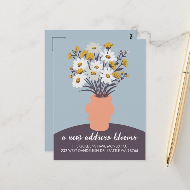 Ny adress Blooms Flytta annons Bouquet Vykort (Fram/Back In Situ)