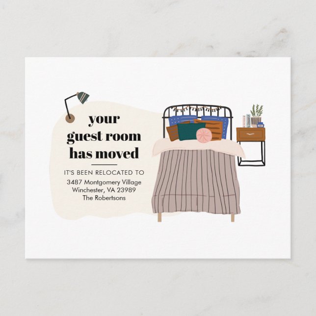 Ny adress Boho Guest Bedroom Decor Flytta Meddelande Vykort (Framsida)