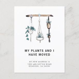 Ny adress Boho Hanging Plants Flytta Meddelande Vykort