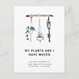 Ny adress Boho Hanging Plants Flytta Meddelande Vykort