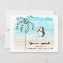 Ny adress Cute Penguin Florida Beach Roligt Flytta Meddelande
