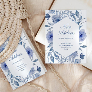 Ny adress Dusty Blue Chinoiserie Blommigt Vykort