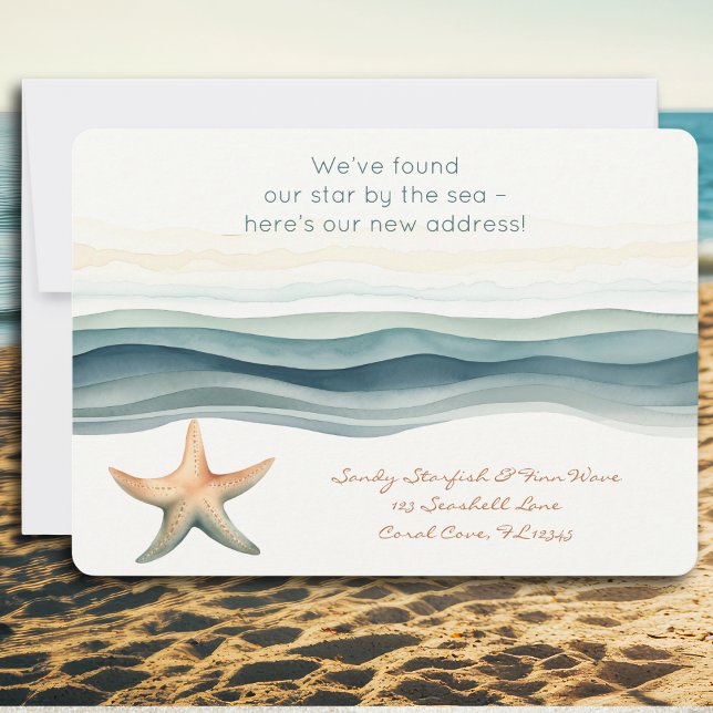 Ny adress elegant inbjudningar (Beach themed new address new home announcement card, Popular in Florida, California, beach homes)