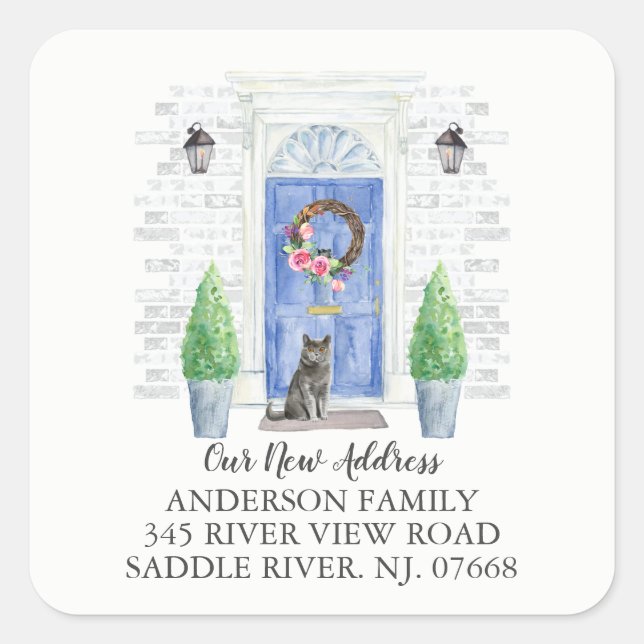 Ny adress etikett för brittiska Shorthair Cat Blue (Framsida)