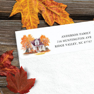 Ny adress etikett för Charming Autumn House Returadress Etikett