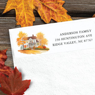 Ny adress etikett för Charming Autumn House Returadress Etikett