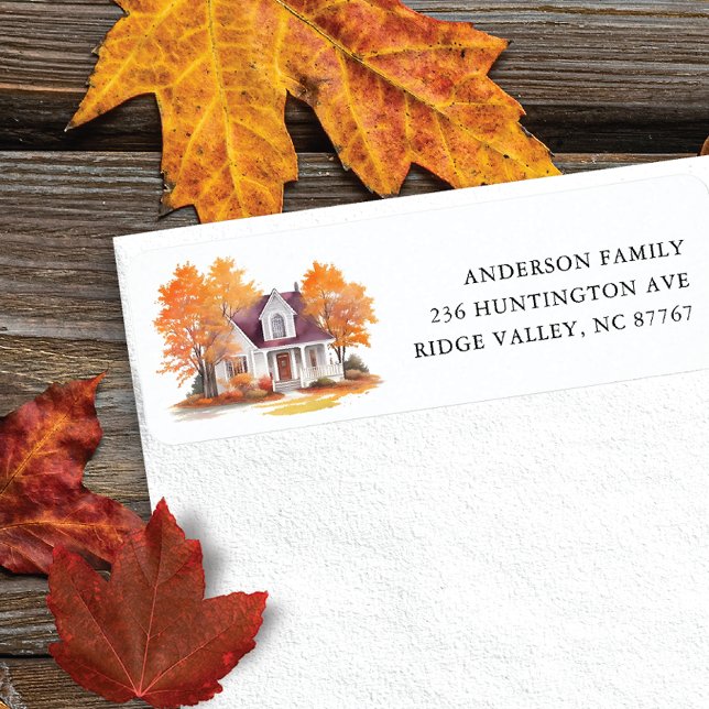 Ny adress etikett för Charming Autumn House Returadress Etikett (Skapare uppladdad)