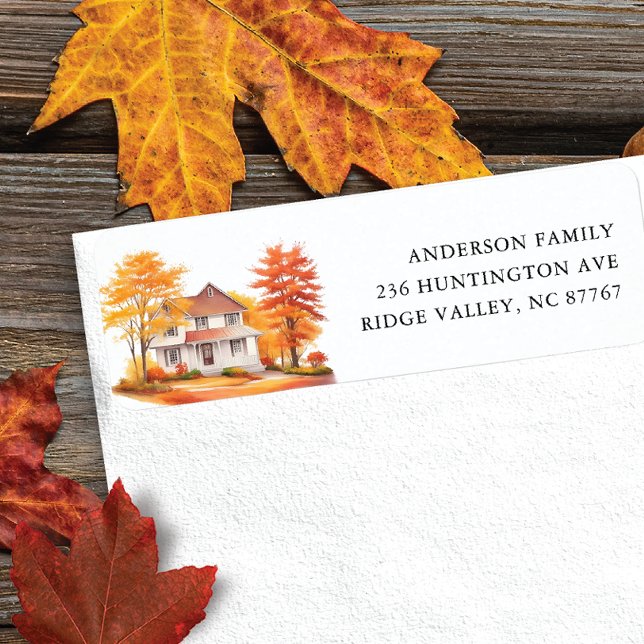 Ny adress etikett för Charming Autumn House Returadress Etikett (Skapare uppladdad)