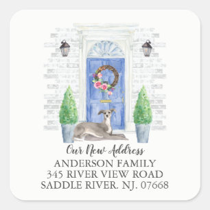 Ny adress etikett för Greyhound Blue Door