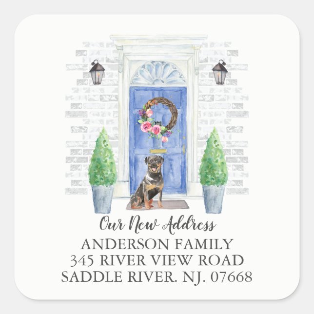 Ny adress etikett för rottweiler Blue Dor-etikett (Framsida)