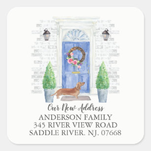 Ny adress etikett för Tan Dachshund Blue Door