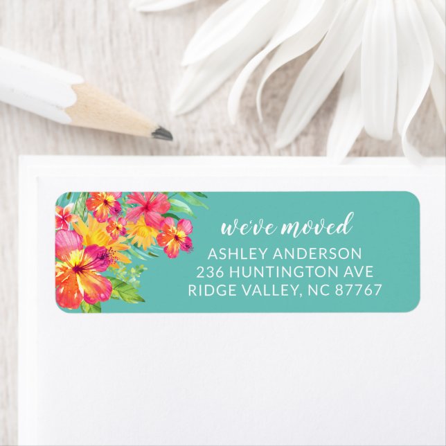 Ny adress etikett för Tropical Hibiscus Flowers Returadress Etikett (Insitu)